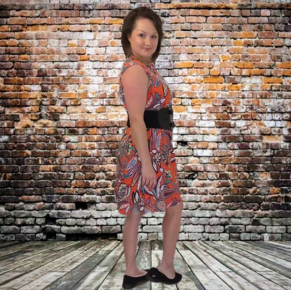 Apt 9 Paisley Dress Orange Coral Aqua Stretchy Pockets Loose Fit Casual D5 - Picture 9 of 13